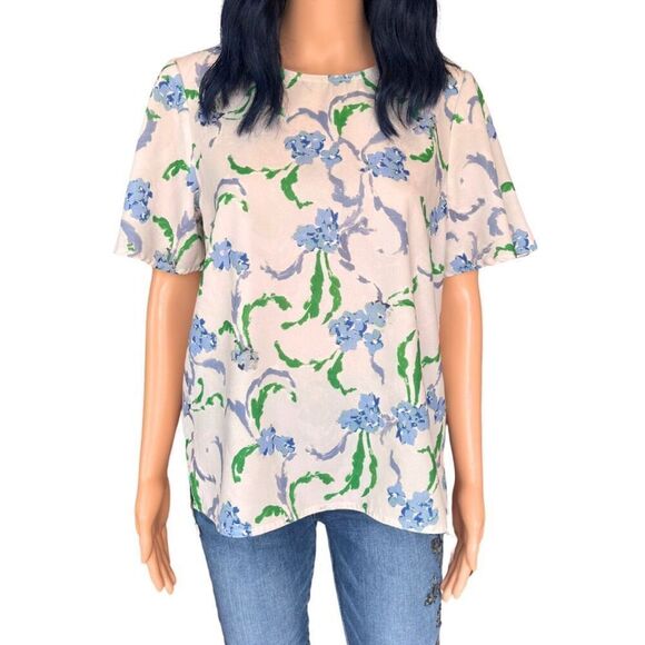 Prabal Gurung Cream Brushstroke Floral Blouse Top - Picture 2 of 8